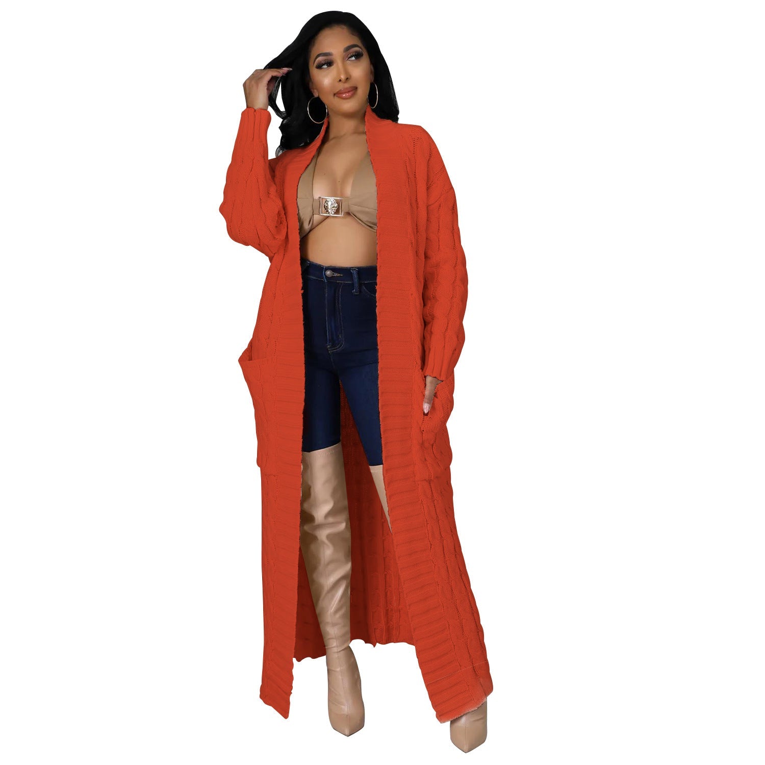 Autumn Winter Women Clothing Sexy Casual Long Sleeve Long Sweater Coat Bella Mia