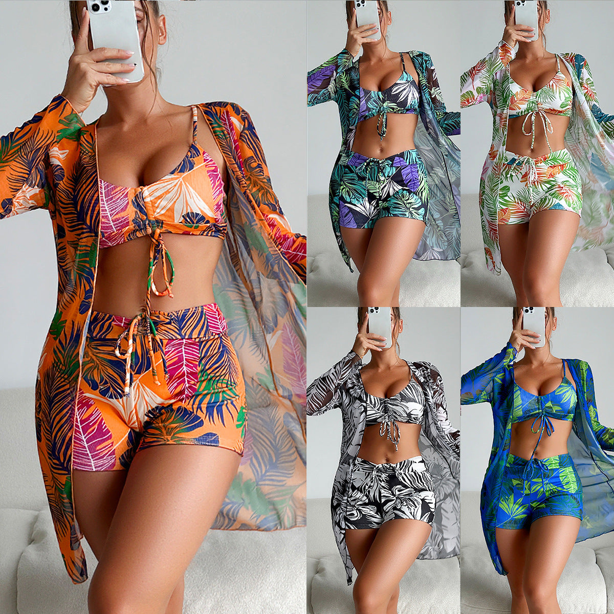 Swimsuit Women Split Three Piece Boxer Shorts Bikini Printed Rope Net Red Swimsuit Bella Mia