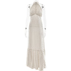 French Halter Polka Dot Satin Dress Sexy Elegant Backless Waist Trimming Dress Bella Mia