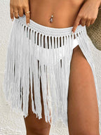 Women Lace up Skirt Women Clothing Beach Beach Cover Up Pure Hand Crocheting Tassel Skirt Overskirt Bella Mia