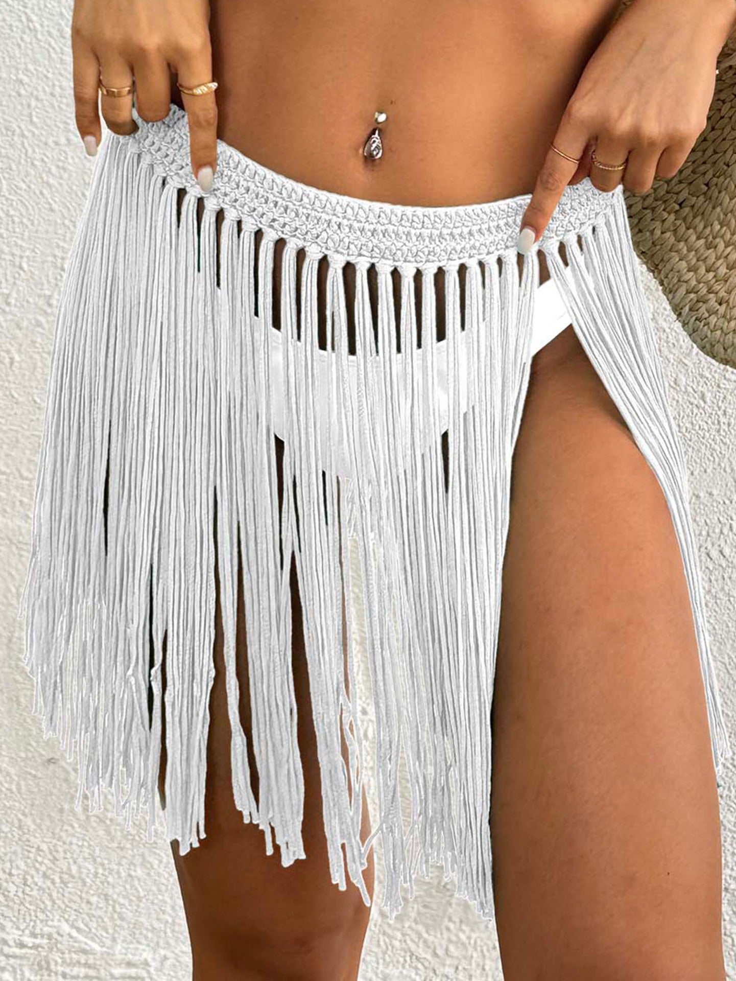 Women Lace up Skirt Women Clothing Beach Beach Cover Up Pure Hand Crocheting Tassel Skirt Overskirt Bella Mia