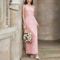 Summer Jacquard Breathable Fabric Dress Sexy Backless Lace up Oblique Shoulder Slim Fit Formal Dress