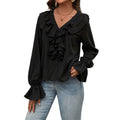 Women Clothing Autumn V neck Ruffled Elegant Shirt for Women Bella Mia