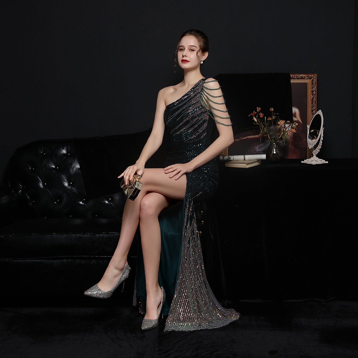 Craft Colorful Sequin Socialite Gathering Party Evening Dress Sexy Long Slimming Toast Dress Bride Formal Gown Bella Mia