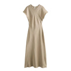 Satin Dress Satin Sleeveless Dress Casual Solid Color V neck Silk Satin Midi Dress Bella Mia