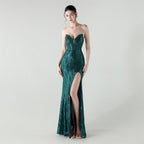Boning Corset Waist Tight Heavy Industry Beads Heart Shaped Collar Sequined Evening Dress Luxury Cocktail Evening Dress Bella Mia