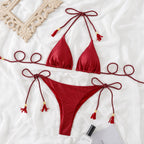 Women Sexy Bikini Women Plain Tassel Split Beach Swimsuit Suit Women Bella Mia