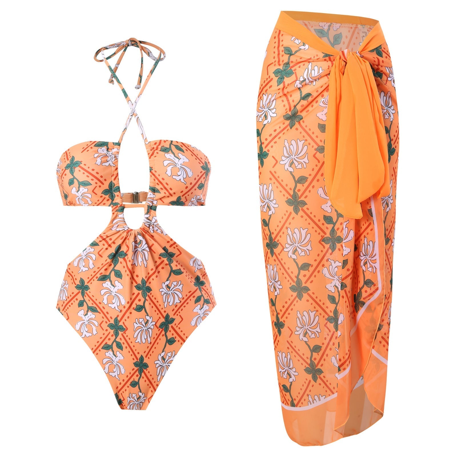Sexy Double Sided One Piece Swimsuit Pleated Halter Bikini Suit Chiffon Dress Bella Mia