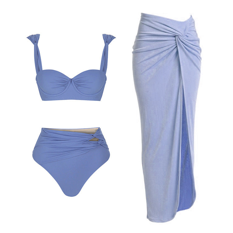 Round Buckle Decorative Color Matching Hollow Out Cutout out Swimsuit Set Women Bella Mia
