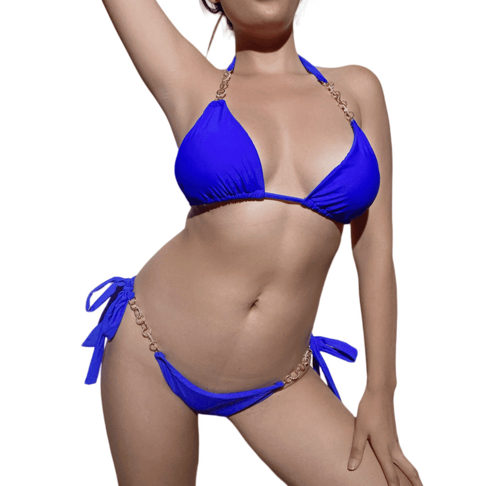 Sexy Metal Chain Two Pieces Swimsuit Solid Color Swimsuit Women High Quality Bikini Bella Mia