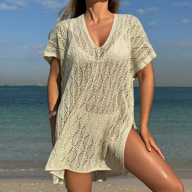 Spring Summer Hollow Out Cutout Sweater Loose Bikini Cover up Swimsuit Blouse Beach Sun Protection Bella Mia