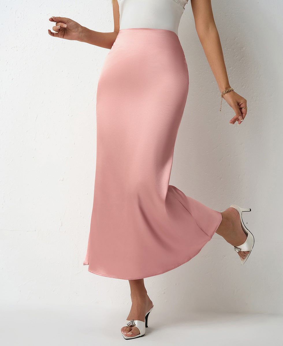 Women Clothing Spring Summer Slim Satin Skirt Satin Mid Length Sheath Fishtail Skirt Bella Mia