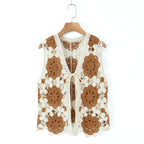 Spring Arrival Contrast Color Crocheted Top Comfort Casual Women Clothing Hong Kong Retro Hollow Out Cutout Design Vest Bella Mia