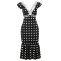 Women Clothing Autumn Elegance Retro V neck Slim Fit Sexy Backless Lace Polka Dot Dress Women Bella Mia