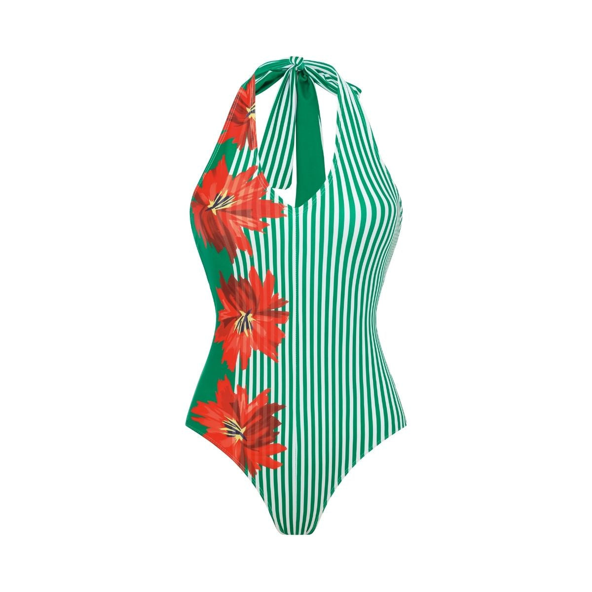 Swimsuit Green Striped Floral Stitching Swimsuit Women Tube Top Swimsuit Bella Mia