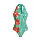 Swimsuit Green Striped Floral Stitching Swimsuit Women Tube Top Swimsuit Bella Mia