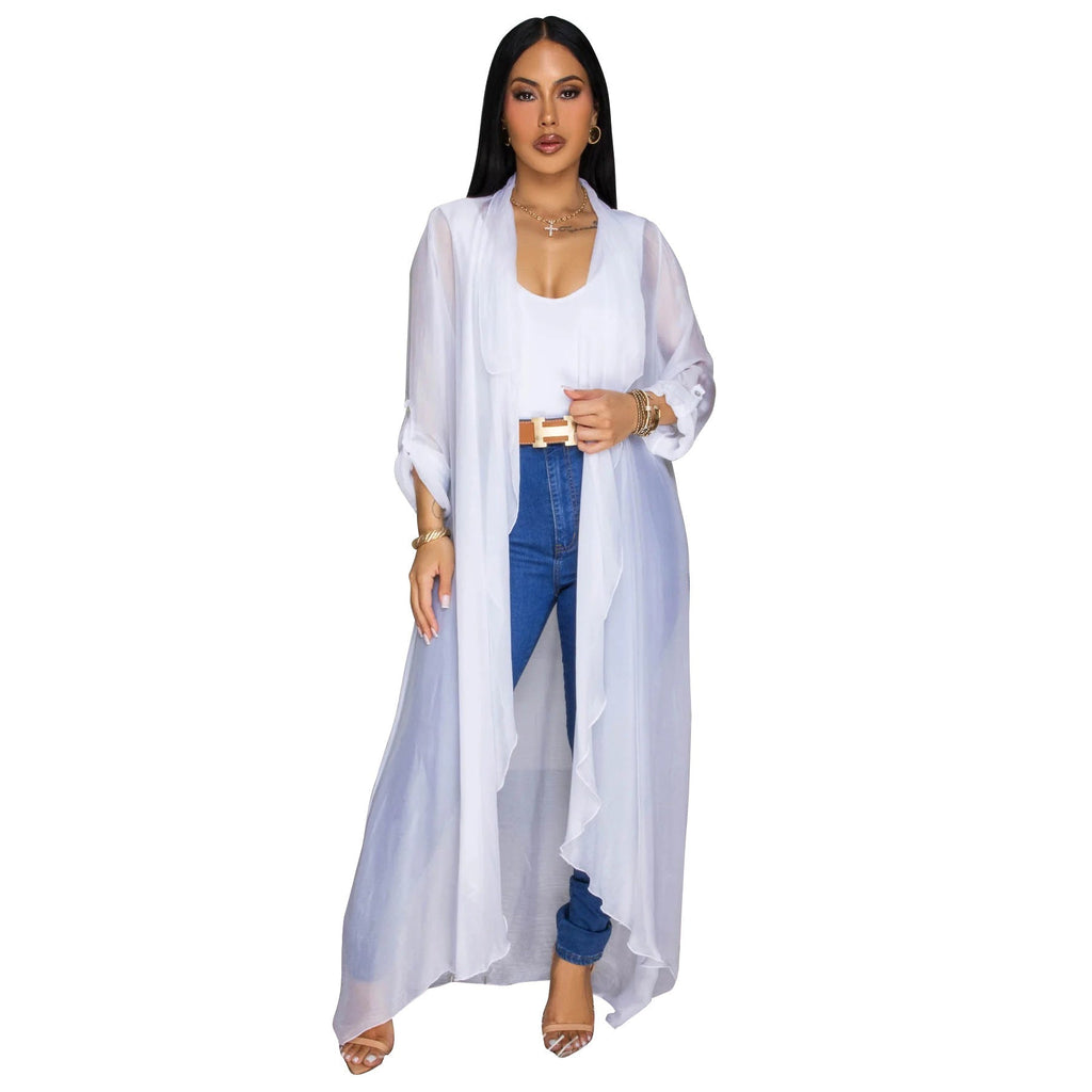 Europe Russia Women Casual Chiffon Shirt Long Cardigan Sunscreen Coat Bella Mia