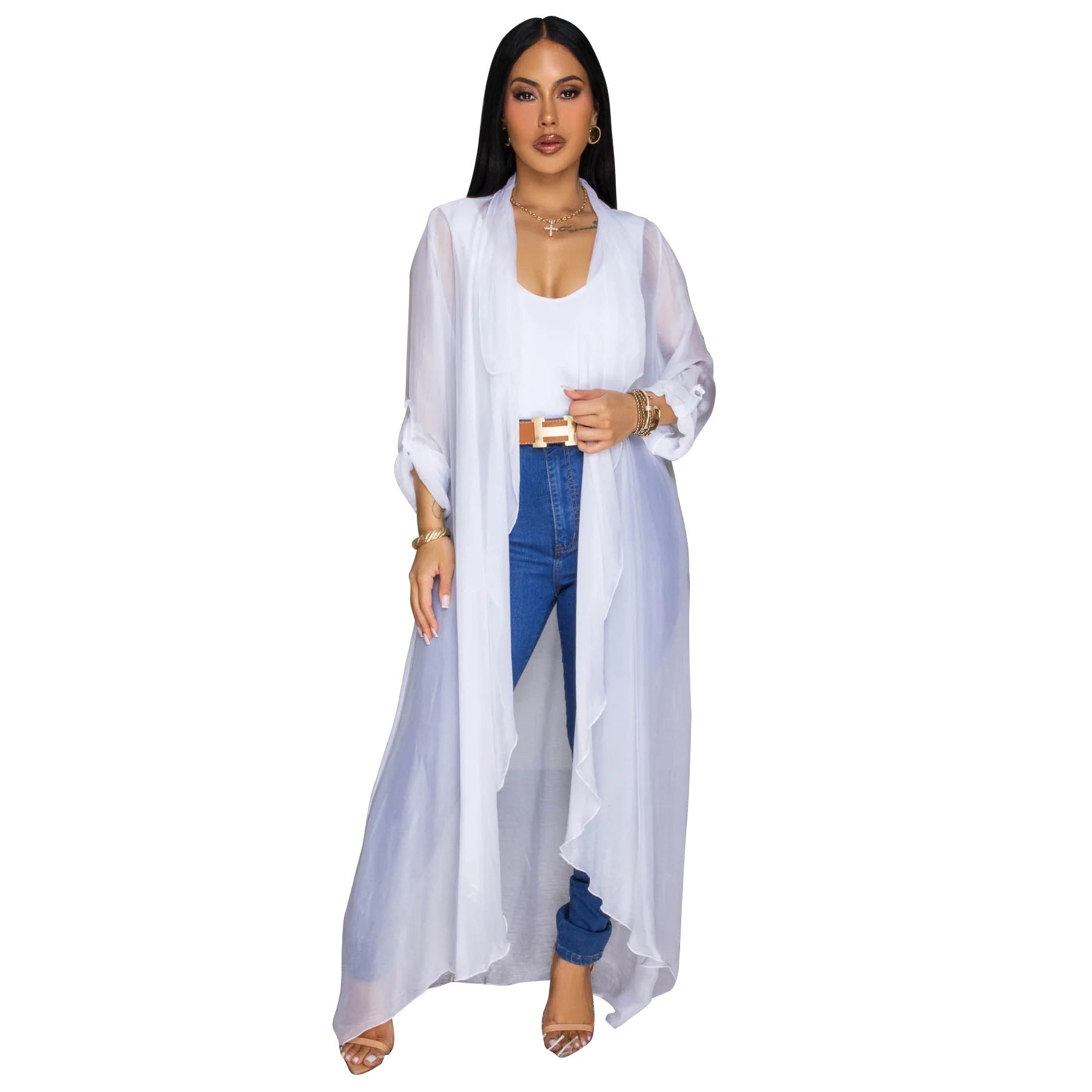 Europe Russia Women Casual Chiffon Shirt Long Cardigan Sunscreen Coat Bella Mia