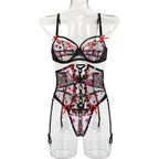 Sexy Three Piece Set Love Embroidery Heavy Craft Hand Strap Waist Seal Three Piece Set