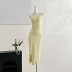 Women Clothing Summer Sexy round Neck Slim Fit Backless Tight Waist Sheath Dress Bella Mia