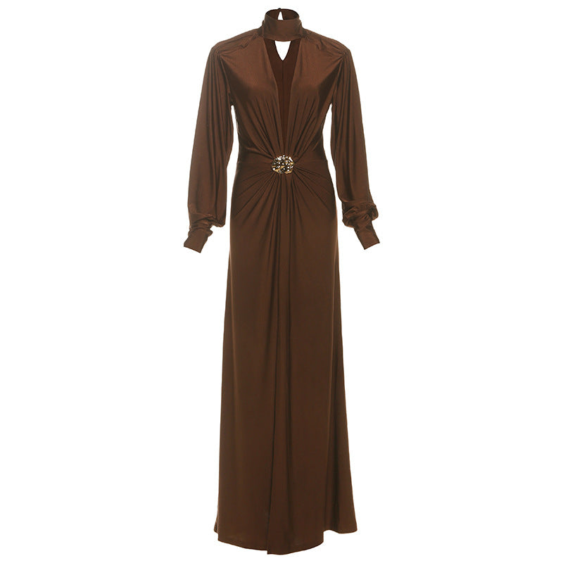 Fall Women Clothing Elegant Sexy Deep V Plunge neck Slim Fit Slit Long Sleeve Dress Women Bella Mia