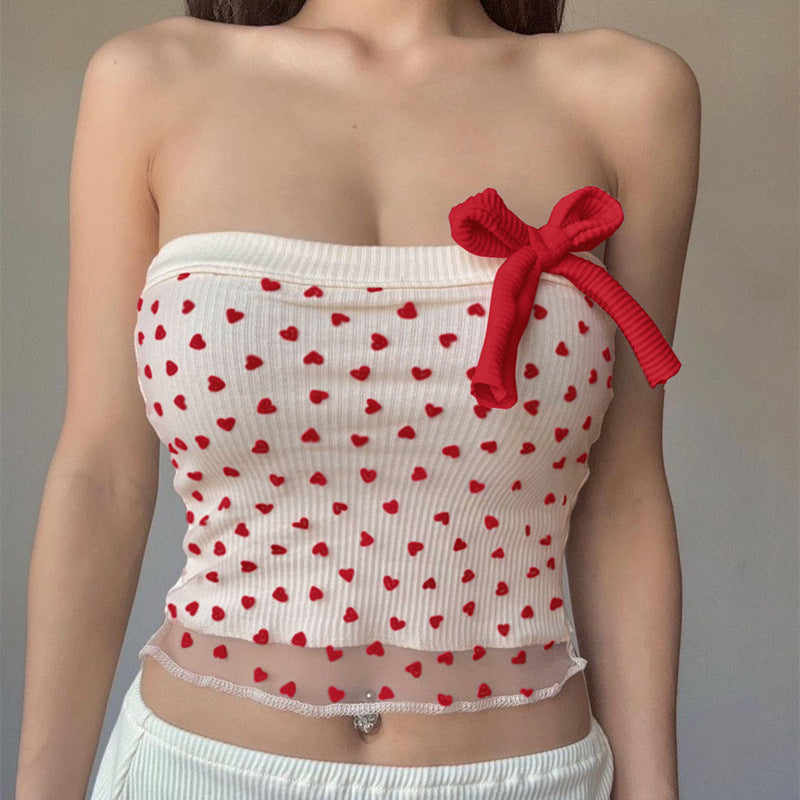 Summer Sexy Sexy Sexy Bow Lace up off Shoulder Short Tube Top Vest Bella Mia