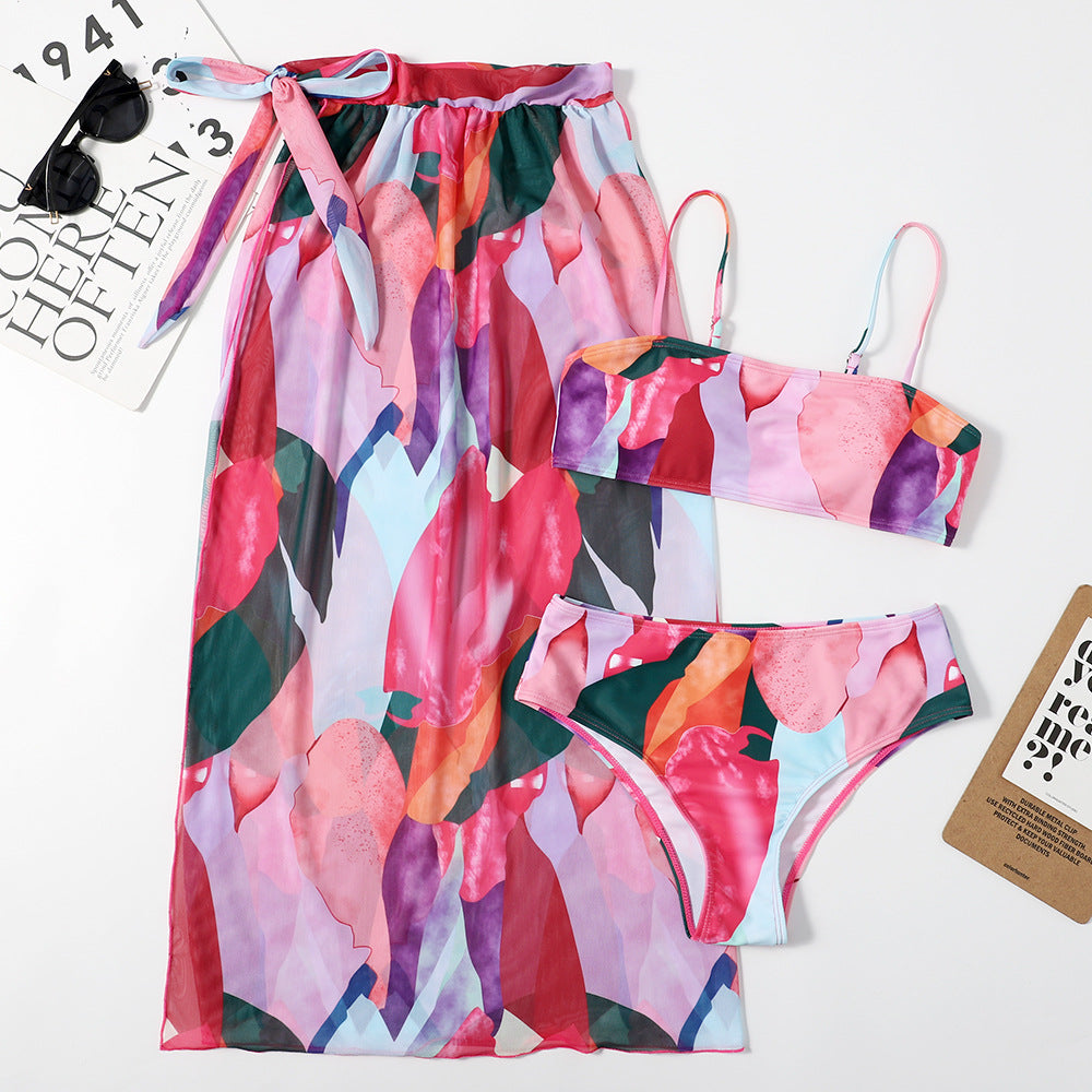 Mesh Women Triangle Bikini Three-Piece Set Printing Sexy Split Swimsuit Bella Mia