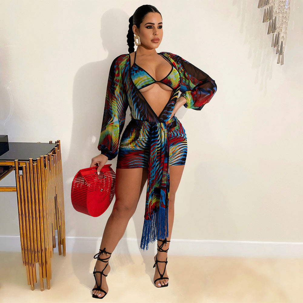 Summer Women Clothing Sexy Mesh See-through Swimsuit Bikini Three-Piece Suit Bella Mia