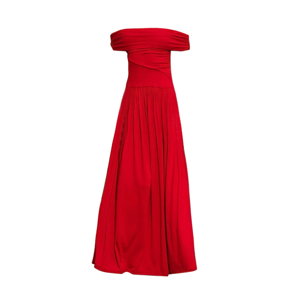 Spring Summer Women Clothing Socialite Bright Red Dress off Neck Cocktail Dress Bella Mia