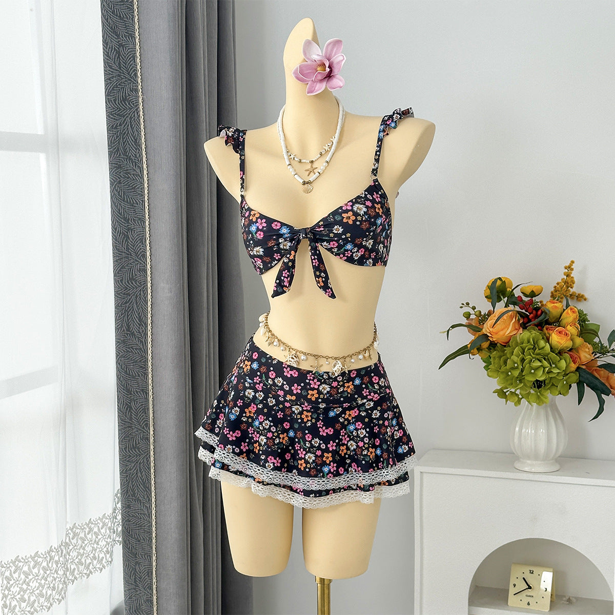 Floral Flounce Sling Small Fresh Split Swimwear Swimsuit Bikini Beach Vacation Bella Mia