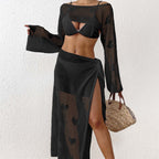 Women Beach Suit Sexy Hollow Out Cutout out Heart Jacquard Woven Overclothes Top Lace up Skirt Two Piece Sets Bella Mia
