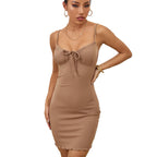 Women Lace-up Drawstring Adjustable Slim Strap Dress Backless Sheath Sexy Bottoming Slim Fit Bella Mia