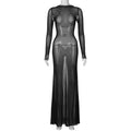 Autumn Women Clothing Sexy Mesh Backless Lace up Long Sleeve Super Maxi Dress for Women Bella Mia
