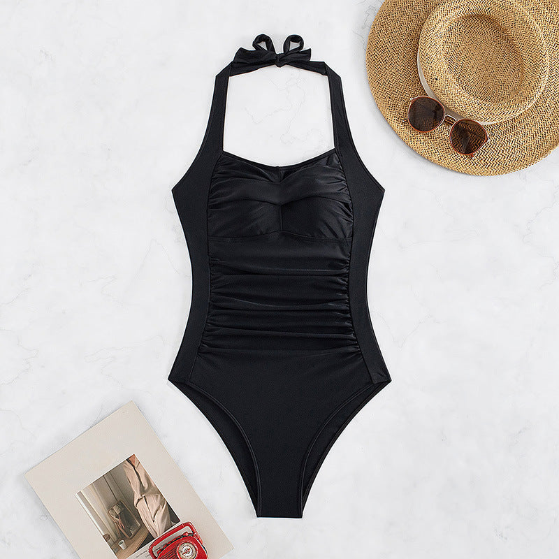 Halter Tether Women Swimsuit Ladies Swimsuit Solid Color Fabric Summer Beach Swimwear Bella Mia