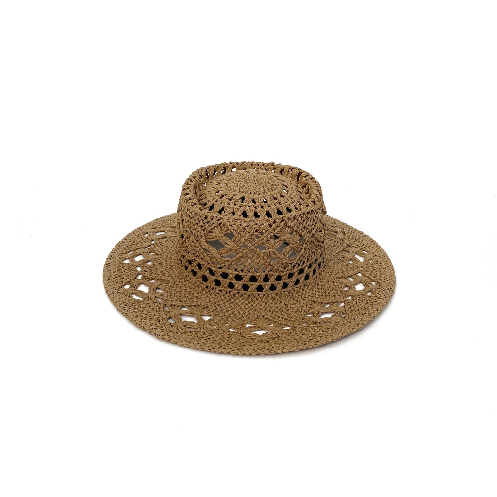 Fashion Style Spring/Summer Weaving Hollow Hand-Knitted Panama Vacation Wide Brim Straw Hat Sun Protection Sun Shade Outing Beach Hat