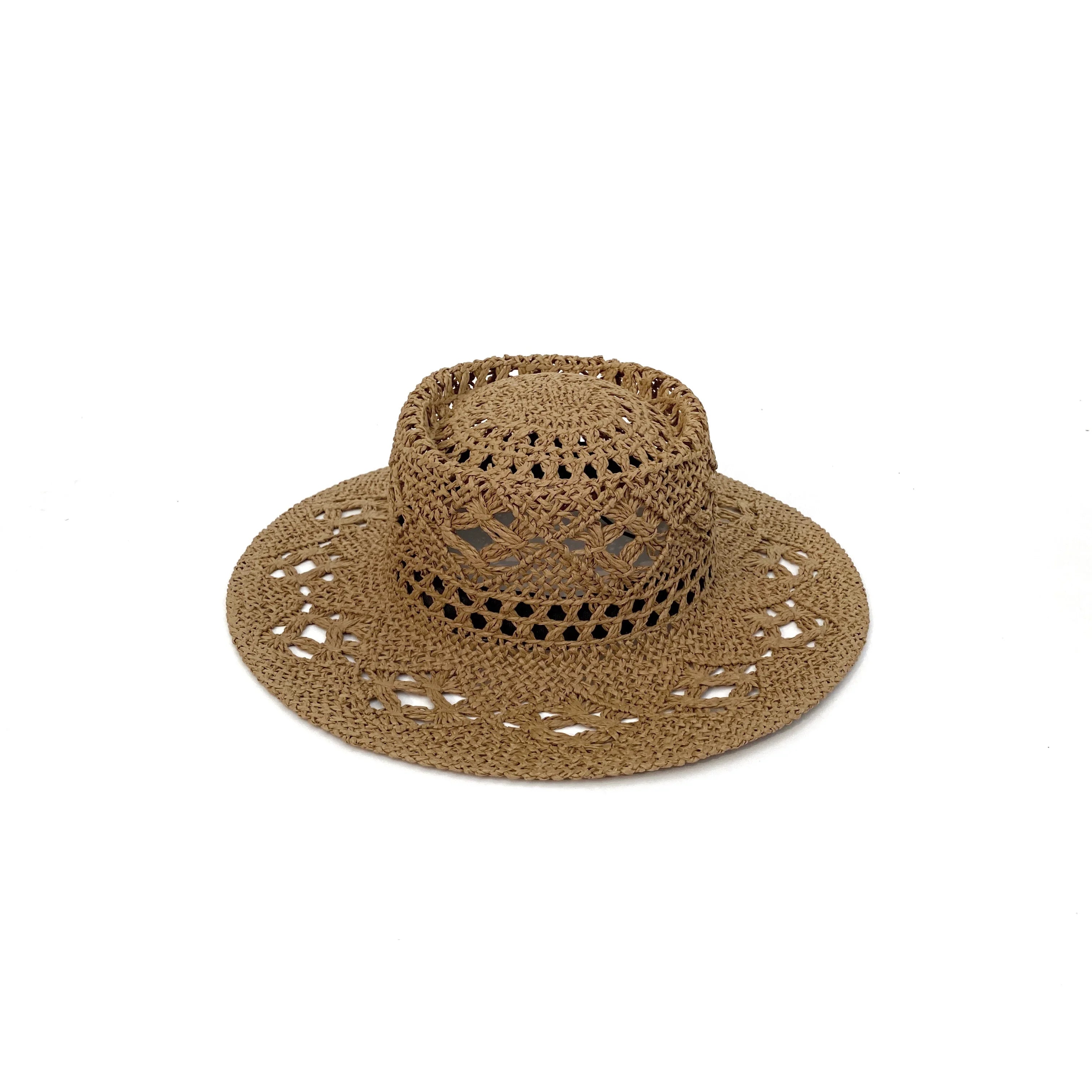 Fashion Style Spring/Summer Weaving Hollow Hand-Knitted Panama Vacation Wide Brim Straw Hat Sun Protection Sun Shade Outing Beach Hat