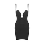 Sexy V neck Strap Zipper Furcal Lower Hem Dress Nightclub Black French Dress Bella Mia