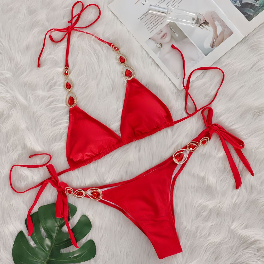Sexy Bikini Suit Luxury Crystal Diamond Bandage Women Swimsuit Beach Vacation Swimsuit Bella Mia