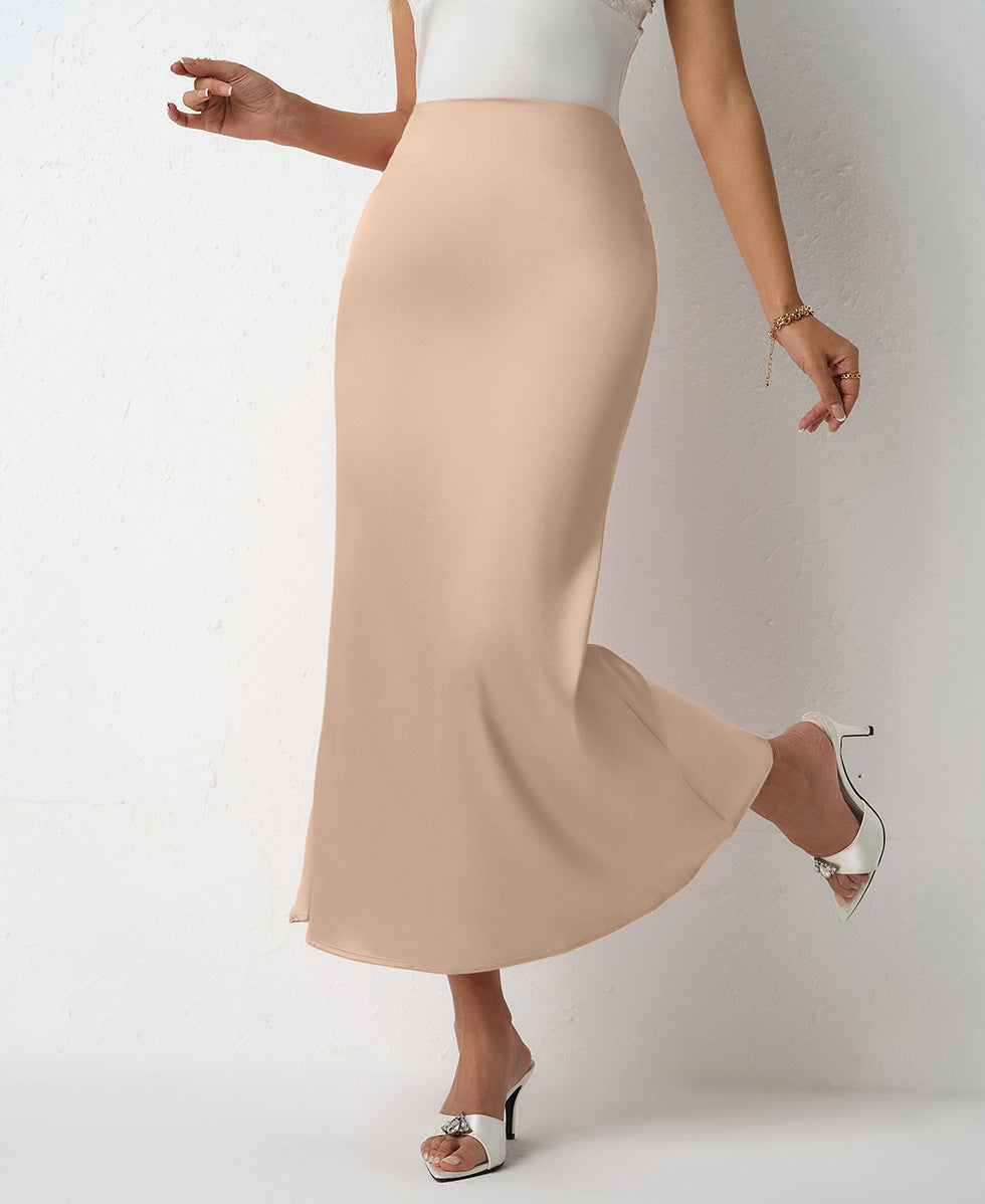 Women Clothing Spring Summer Slim Satin Skirt Satin Mid Length Sheath Fishtail Skirt Bella Mia