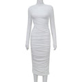 Women Clothing Autumn Crew Neck Long Sleeve Sexy Cutout Pleated Tight Elegant Sheath Dress Women Bella Mia