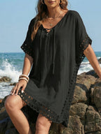 Women Dress Women Clothing Hand Crocheting Stitching Tied Loose Beach Beach Cover Up Bella Mia