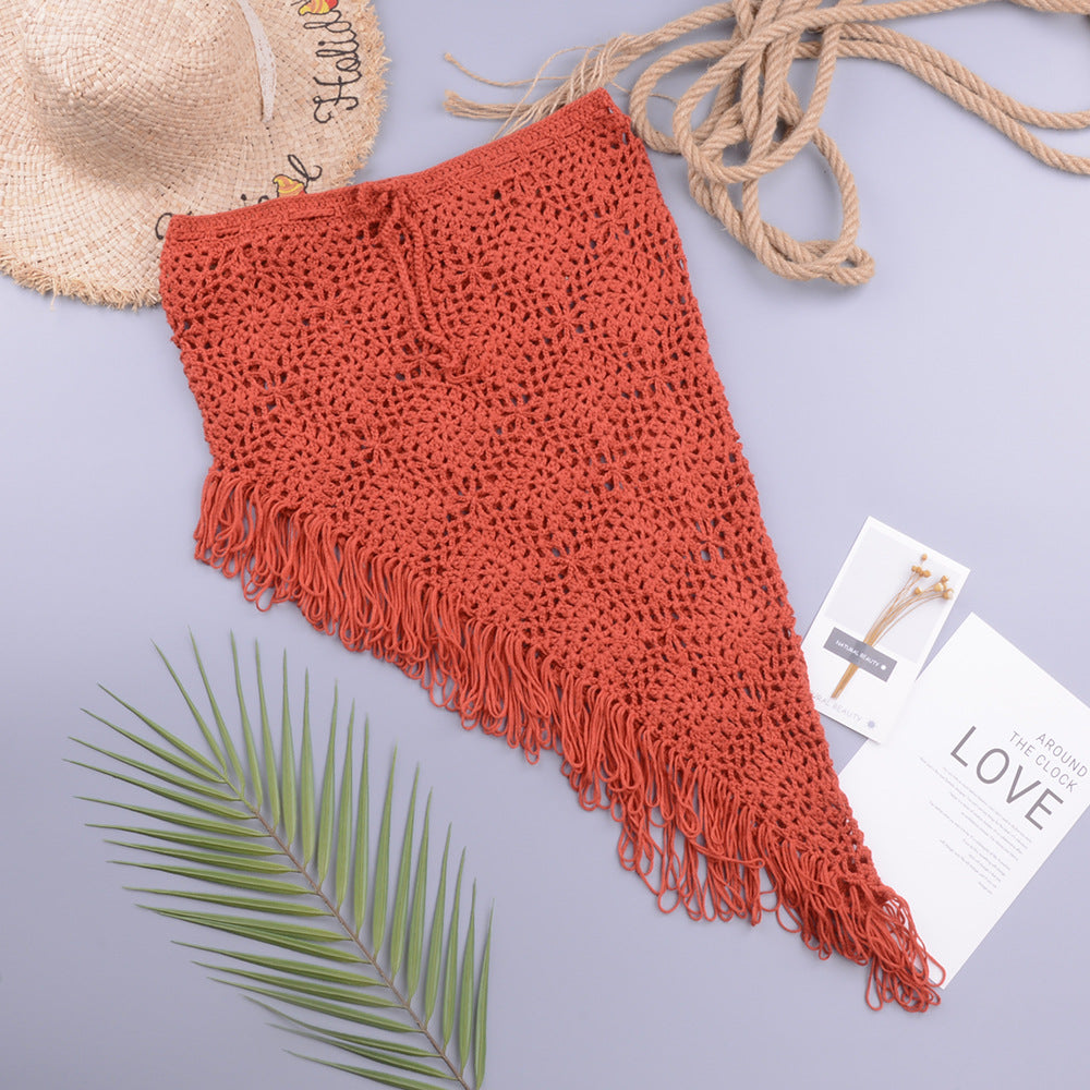 Spring Summer Women Clothing Sexy See-through Hollow Out Cutout Knitted Dress Open Oblique Tassel Beach Skirt Bella Mia