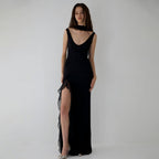 Summer Elegant Ribbon Women Dress Sexy Backless High Slit Ruffled Slim Dress Bella Mia