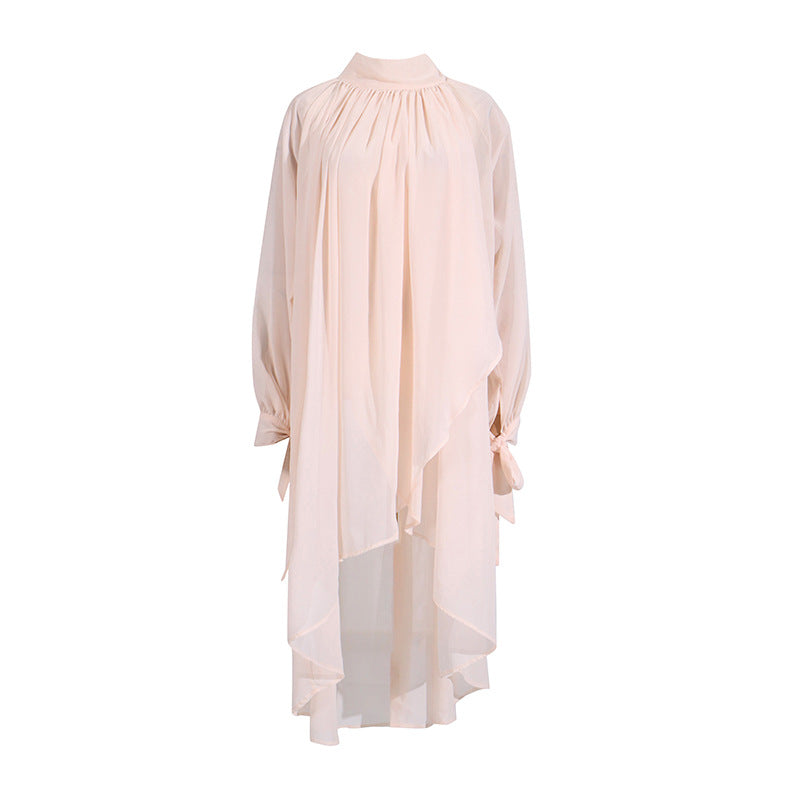 Simple Top Women Autumn Comfort Casual Office Turtleneck Long Sleeve Pleating Solid Color Shirt Bella Mia