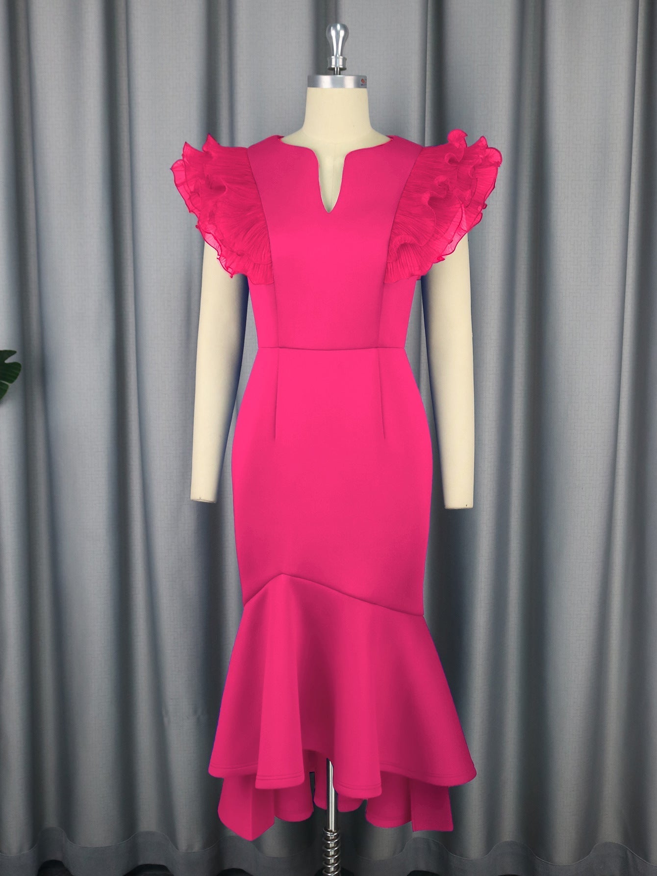 Sexy Ruffle Pleated Short Sleeve Dress Cocktail High Waist Sheath Fishtail Dress Dresses Bella Mia