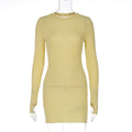 Women Clothing Fashionable Elegant Sexy Micro Transparent Solid Color round Neck Long Sleeve Skinny Sheath Dress Bella Mia