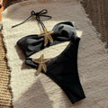 Solid Color Starfish Affixed Cloth Embroidered Sexy Lacing Split Swimsuit Bikini