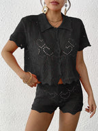 Women Two Piece Sets Beach Cover up Women Clothing Polo Collar Top Mini Hip Pants Shorts Two Piece Sets Bella Mia