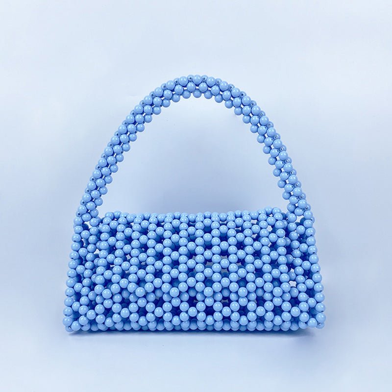 Pearl Bag Women Hand Woven Acrylic Beaded Bag Retro Fairy Small Handbag Triangle Wrist Bag Bella Mia