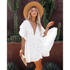 Slub Cotton Pumping Belt Beach Cover up Sun Protection Sexy Backless Short Dress Women Swimsuit Outer Wear Women Bella Mia